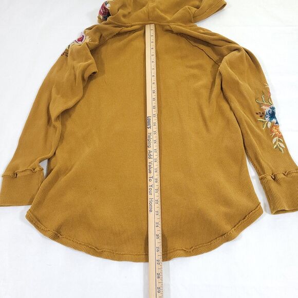 Isla Thermal floral Embroidered Hoodie Johnny Was M Mustard Yellow Cotton Boho - Picture 13 of 13
